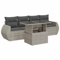Thumbnail for 5-tlg. Garten-Sofagarnitur mit Kissen Hellgrau Poly Rattan