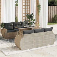 Thumbnail for 7-tlg. Garten-Sofagarnitur mit Kissen Hellgrau Poly Rattan