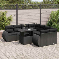 Thumbnail for 9-tlg. Garten-Sofagarnitur mit Kissen Schwarz Poly Rattan