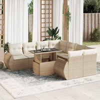 Thumbnail for 9-tlg. Garten-Sofagarnitur mit Kissen Beige Poly Rattan