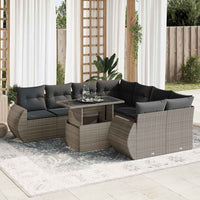 Thumbnail for 9-tlg. Garten-Sofagarnitur mit Kissen Grau Poly Rattan