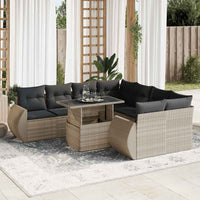 Thumbnail for 9-tlg. Garten-Sofagarnitur mit Kissen Hellgrau Poly Rattan
