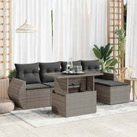 Thumbnail for 6-tlg. Garten-Sofagarnitur mit Kissen Grau Poly Rattan