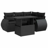 Thumbnail for 5-tlg. Garten-Sofagarnitur mit Kissen Schwarz Poly Rattan