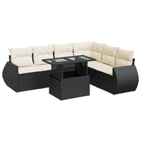 Thumbnail for 7-tlg. Garten-Sofagarnitur mit Kissen Schwarz Poly Rattan