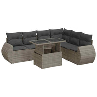 Thumbnail for 7-tlg. Garten-Sofagarnitur mit Kissen Grau Poly Rattan