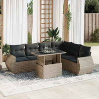 Thumbnail for 7-tlg. Garten-Sofagarnitur mit Kissen Grau Poly Rattan