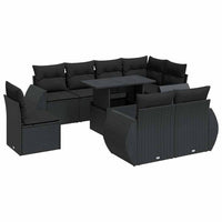 Thumbnail for 9-tlg. Garten-Sofagarnitur mit Kissen Schwarz Poly Rattan
