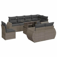 Thumbnail for 9-tlg. Garten-Sofagarnitur mit Kissen Grau Poly Rattan