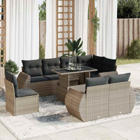 Thumbnail for 9-tlg. Garten-Sofagarnitur mit Kissen Grau Poly Rattan