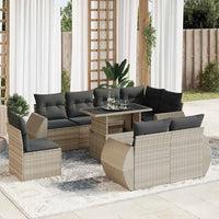 Thumbnail for 9-tlg. Garten-Sofagarnitur mit Kissen Hellgrau Poly Rattan