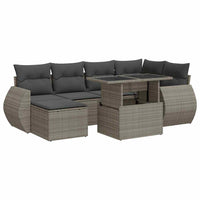 Thumbnail for 7-tlg. Garten-Sofagarnitur mit Kissen Grau Poly Rattan