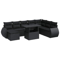 Thumbnail for 9-tlg. Garten-Sofagarnitur mit Kissen Schwarz Poly Rattan