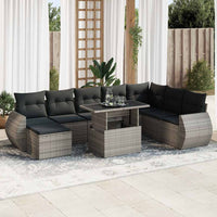 Thumbnail for 9-tlg. Garten-Sofagarnitur mit Kissen Grau Poly Rattan