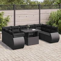 Thumbnail for 10-tlg. Garten-Sofagarnitur mit Kissen Schwarz Poly Rattan
