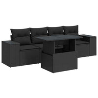 Thumbnail for 5-tlg. Garten-Sofagarnitur mit Kissen Schwarz Poly Rattan