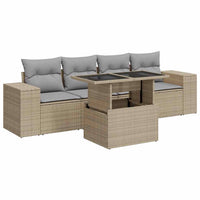 Thumbnail for 5-tlg. Garten-Sofagarnitur mit Kissen Beige Poly Rattan