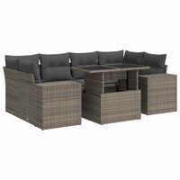 Thumbnail for 7-tlg. Garten-Sofagarnitur mit Kissen Grau Poly Rattan