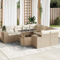 Thumbnail for 9-tlg. Garten-Sofagarnitur mit Kissen Beige Poly Rattan