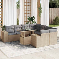 Thumbnail for 9-tlg. Garten-Sofagarnitur mit Kissen Beige Poly Rattan