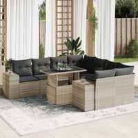 Thumbnail for 9-tlg. Garten-Sofagarnitur mit Kissen Hellgrau Poly Rattan