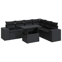 Thumbnail for 7-tlg. Garten-Sofagarnitur mit Kissen Schwarz Poly Rattan