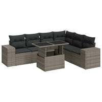 Thumbnail for 7-tlg. Garten-Sofagarnitur mit Kissen Grau Poly Rattan