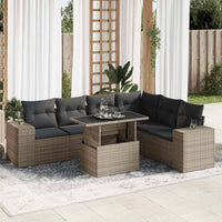 Thumbnail for 7-tlg. Garten-Sofagarnitur mit Kissen Grau Poly Rattan
