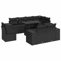 Thumbnail for 9-tlg. Garten-Sofagarnitur mit Kissen Schwarz Poly Rattan