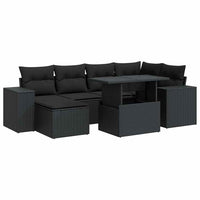 Thumbnail for 7-tlg. Garten-Sofagarnitur mit Kissen Schwarz Poly Rattan