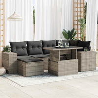 Thumbnail for 7-tlg. Garten-Sofagarnitur mit Kissen Grau Poly Rattan