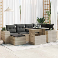 Thumbnail for 7-tlg. Garten-Sofagarnitur mit Kissen Hellgrau Poly Rattan
