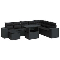 Thumbnail for 9-tlg. Garten-Sofagarnitur mit Kissen Schwarz Poly Rattan