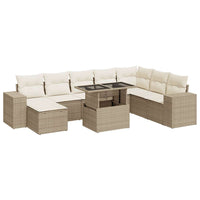 Thumbnail for 9-tlg. Garten-Sofagarnitur mit Kissen Beige Poly Rattan