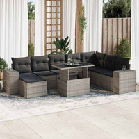 Thumbnail for 9-tlg. Garten-Sofagarnitur mit Kissen Grau Poly Rattan