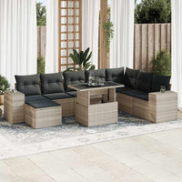 Thumbnail for 9-tlg. Garten-Sofagarnitur mit Kissen Hellgrau Poly Rattan