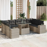Thumbnail for 10-tlg. Garten-Sofagarnitur mit Kissen Hellgrau Poly Rattan