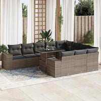Thumbnail for 11-tlg. Garten-Sofagarnitur mit Kissen Grau Poly Rattan