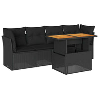 Thumbnail for 5-tlg. Garten-Sofagarnitur mit Kissen Schwarz Poly Rattan