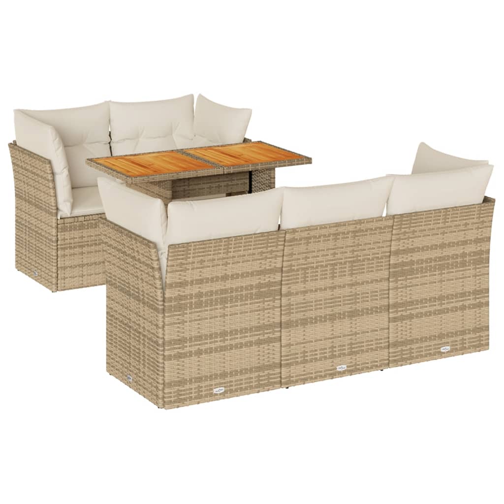 6-tlg. Garten-Sofagarnitur mit Kissen Beige Poly Rattan