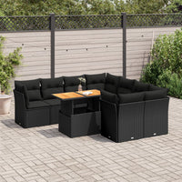Thumbnail for 9-tlg. Garten-Sofagarnitur mit Kissen Schwarz Poly Rattan