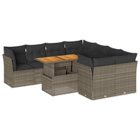 Thumbnail for 9-tlg. Garten-Sofagarnitur mit Kissen Grau Poly Rattan