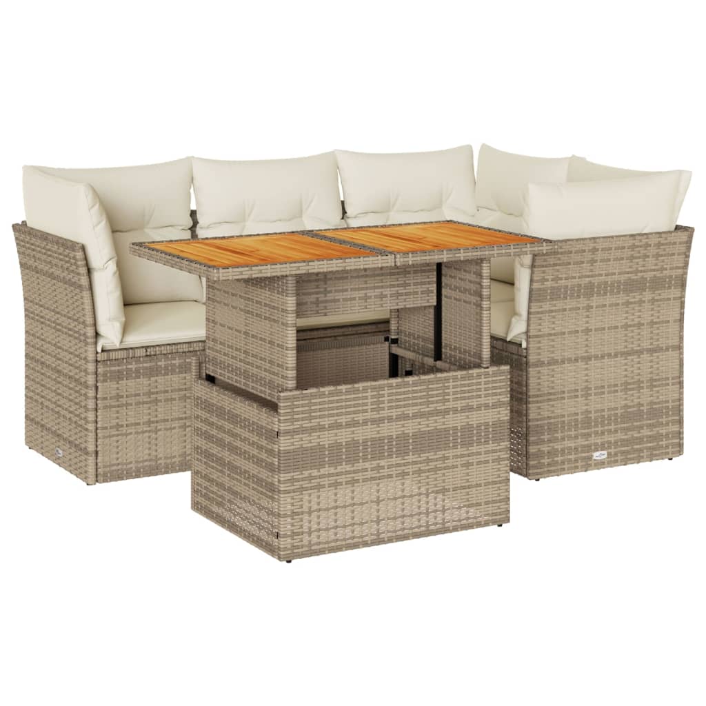 5-tlg. Garten-Sofagarnitur mit Kissen Beige Poly Rattan