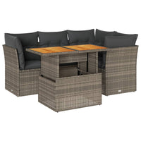 Thumbnail for 5-tlg. Garten-Sofagarnitur mit Kissen Grau Poly Rattan