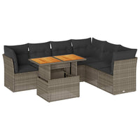 Thumbnail for 7-tlg. Garten-Sofagarnitur mit Kissen Grau Poly Rattan