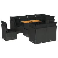 Thumbnail for 9-tlg. Garten-Sofagarnitur mit Kissen Schwarz Poly Rattan