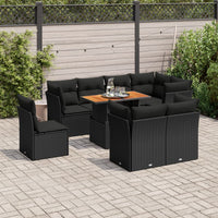 Thumbnail for 9-tlg. Garten-Sofagarnitur mit Kissen Schwarz Poly Rattan