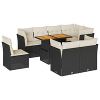 Thumbnail for 9-tlg. Garten-Sofagarnitur mit Kissen Schwarz Poly Rattan