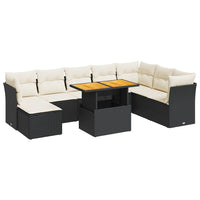 Thumbnail for 9-tlg. Garten-Sofagarnitur mit Kissen Schwarz Poly Rattan