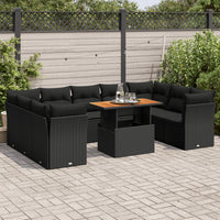 Thumbnail for 10-tlg. Garten-Sofagarnitur mit Kissen Schwarz Poly Rattan